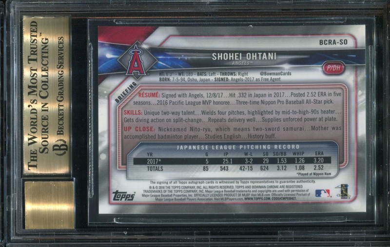Shohei Ohtani 2018 Bowman Chrome Rookie Autographs #BCRA-SO