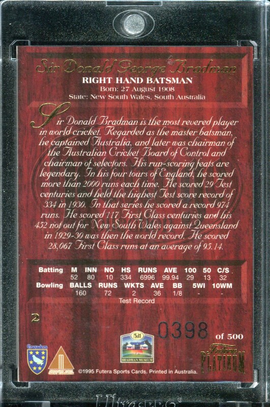 Don Bradman 1996 Futera Heritage #2 398/500