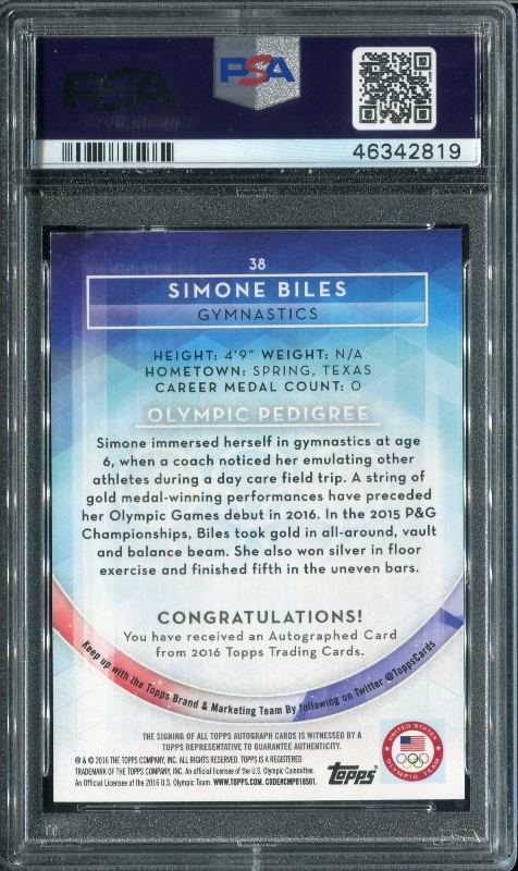 Simone Biles 2016 Topps US Olympic Team Autographs Gold #38 15/15