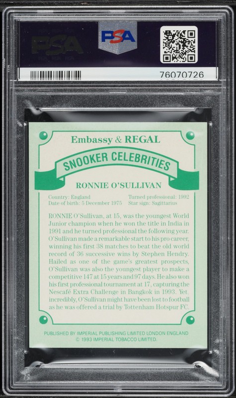 Ronnie O'Sullivan 1993 Imperial Publishing Embassy & Regal Snooker Celebrities