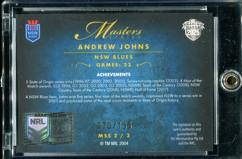 Andrew Johns 2025 NRL Elite Masters Series #MSS2 70/135