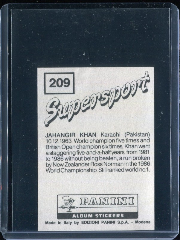 Jahangir Khan 1986 Panini Supersport Stickers #209